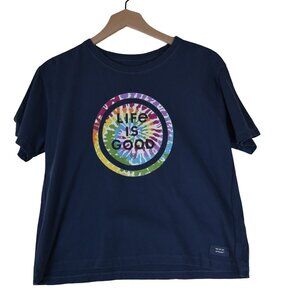 Life is Good Crusher Tee Tie-Dye Circle Graphic Navy Blue Women’s Medium